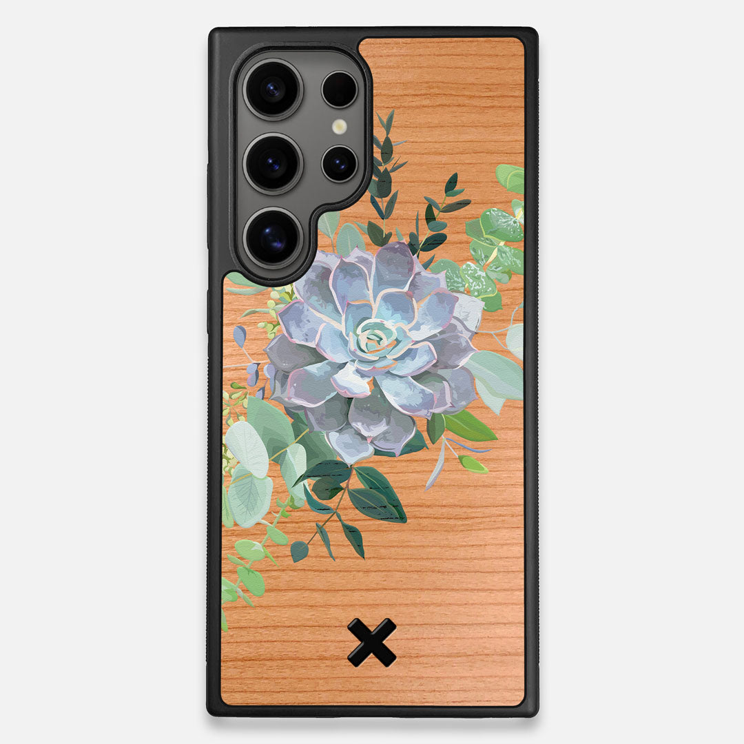 Front view of the print centering around a succulent, Echeveria Pollux on Cherry wood Galaxy S24 Ultra Case by Keyway Designs