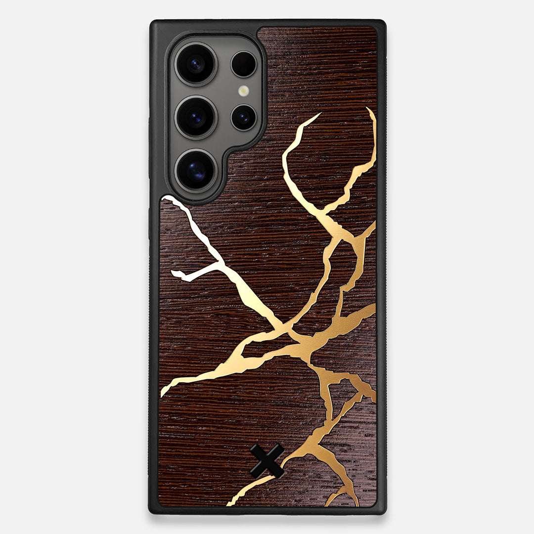 Front view of the Kintsugi inspired Gold and Wenge Wood Galaxy S24 Ultra Case by Keyway Designs