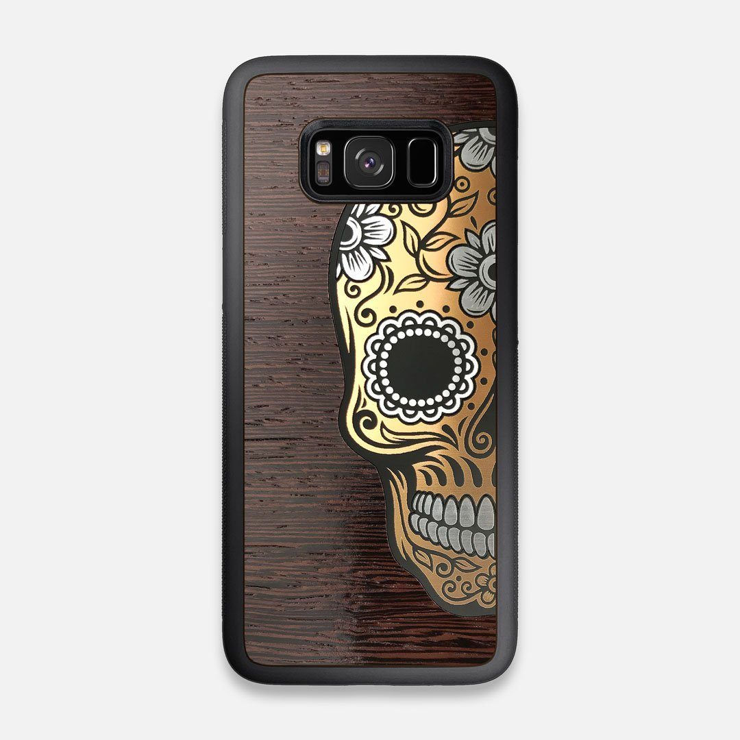 Front view of the Calavera Wood Sugar Skull Wood Galaxy S8 Case by Keyway Designs