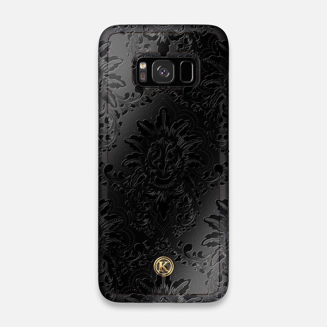Front view of the detailed gloss Damask pattern printed on matte black impact acrylic Galaxy S8 Case by Keyway Designs