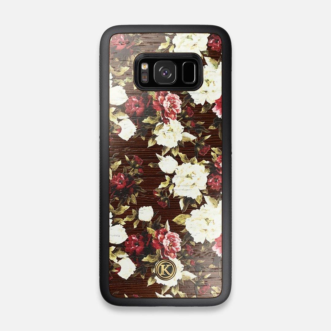 Front view of the Rose white and red rose printed Wenge Wood Galaxy S8 Case by Keyway Designs