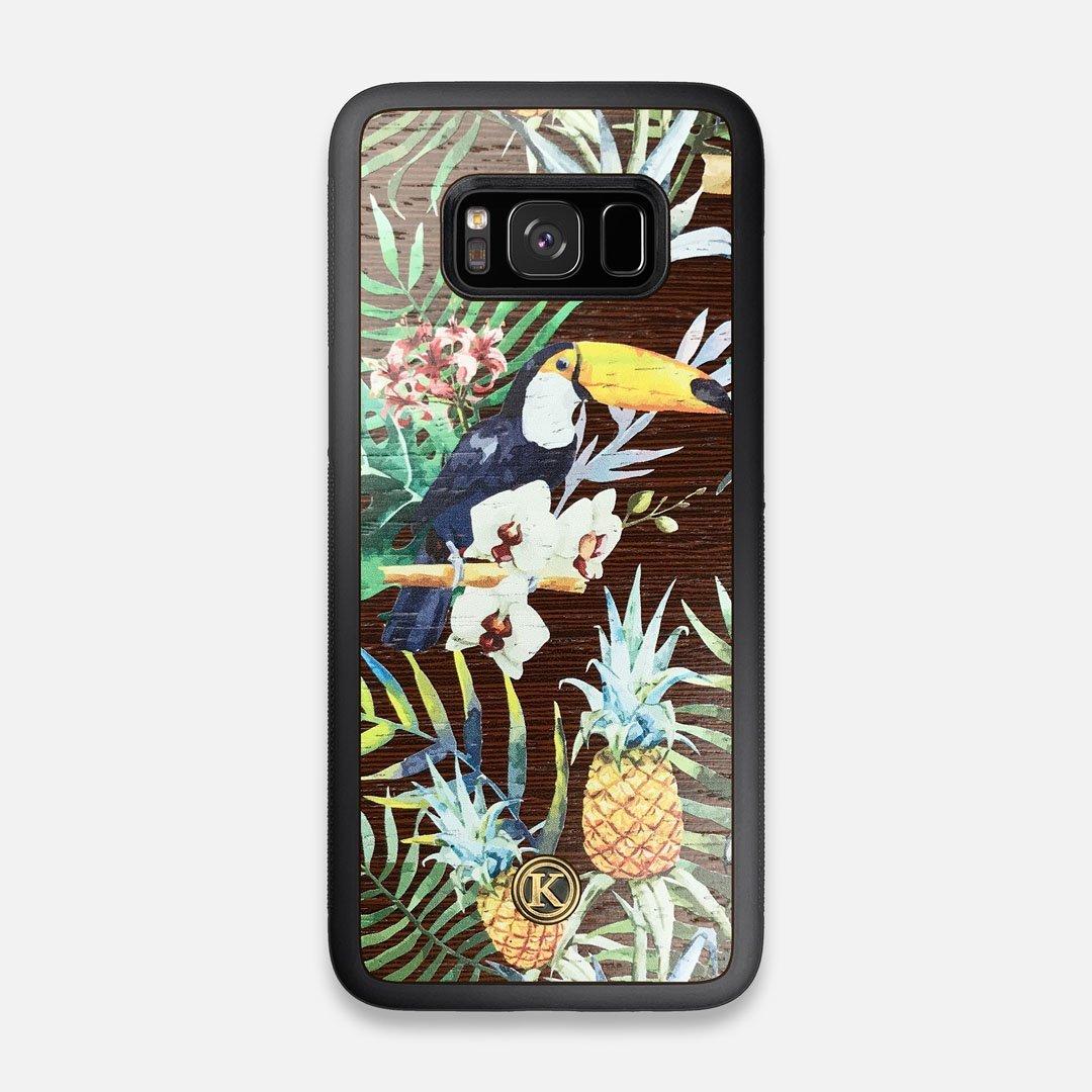 Front view of the Tropic Toucan and leaf printed Wenge Wood Galaxy S8 Case by Keyway Designs