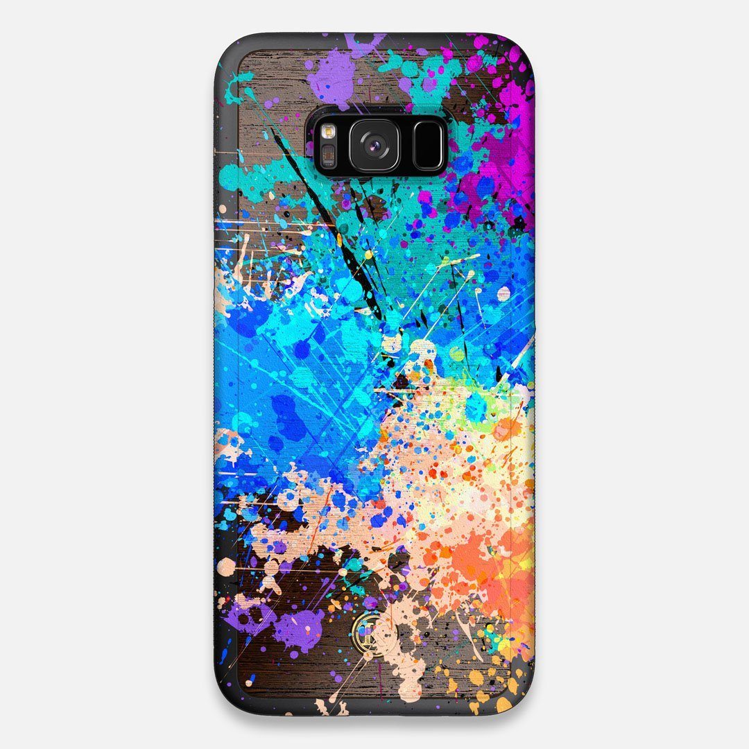Front view of the realistic paint splatter 'Chroma' printed Wenge Wood Galaxy S8+ Case by Keyway Designs