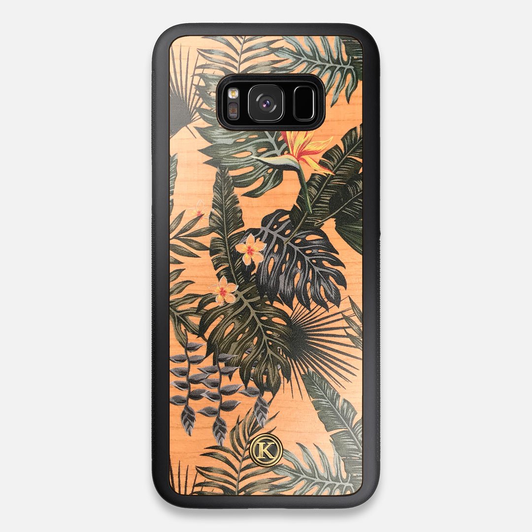 Front view of the Floral tropical leaf printed Cherry Wood Galaxy S8+ Case by Keyway Designs