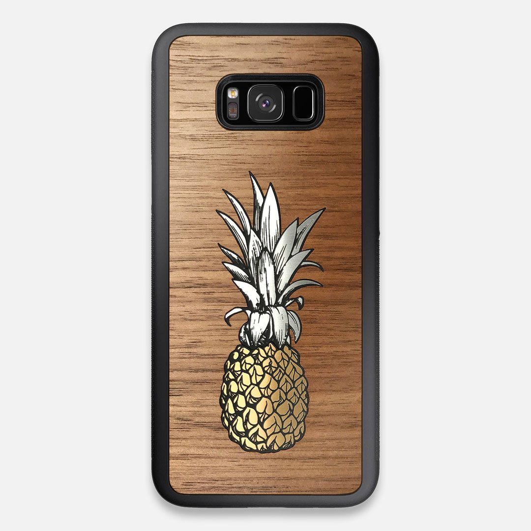 Front view of the Pineapple Walnut Wood Galaxy S8+ Case by Keyway Designs