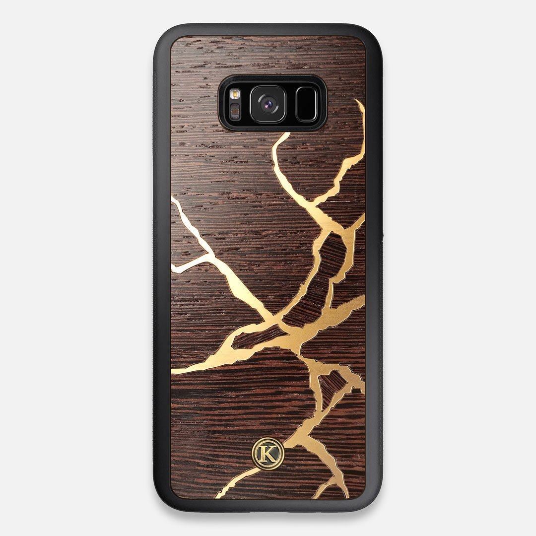 Front view of the Kintsugi inspired Gold and Wenge Wood Galaxy S8+ Case by Keyway Designs