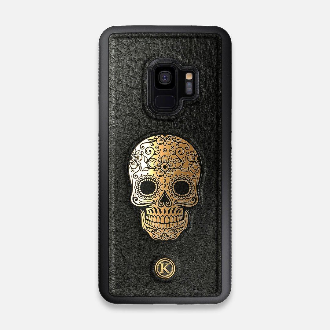 Front view of the Auric Black Leather Galaxy S9 Case by Keyway Designs