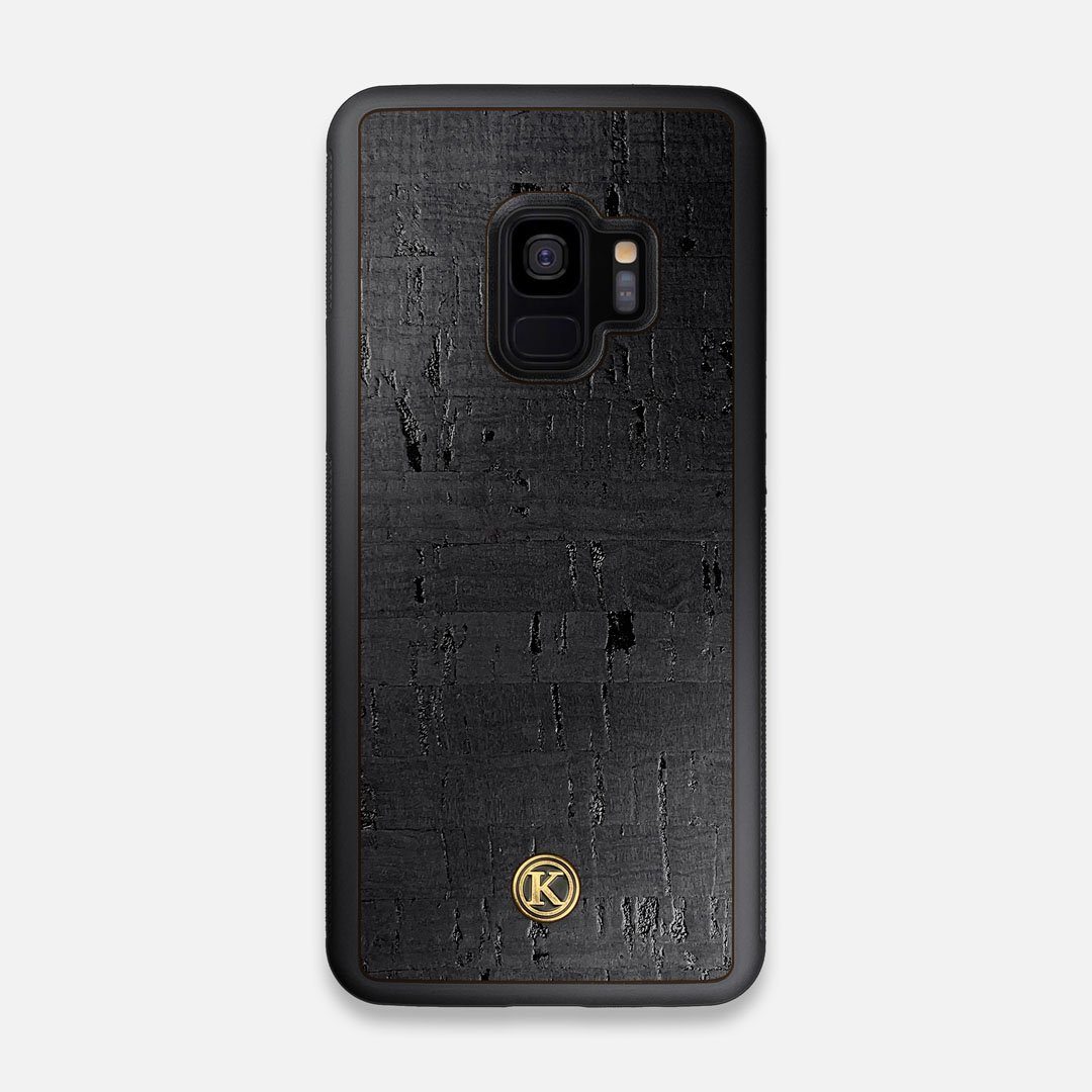 Front view of the dyed black natural cork Galaxy S9 Case by Keyway Designs