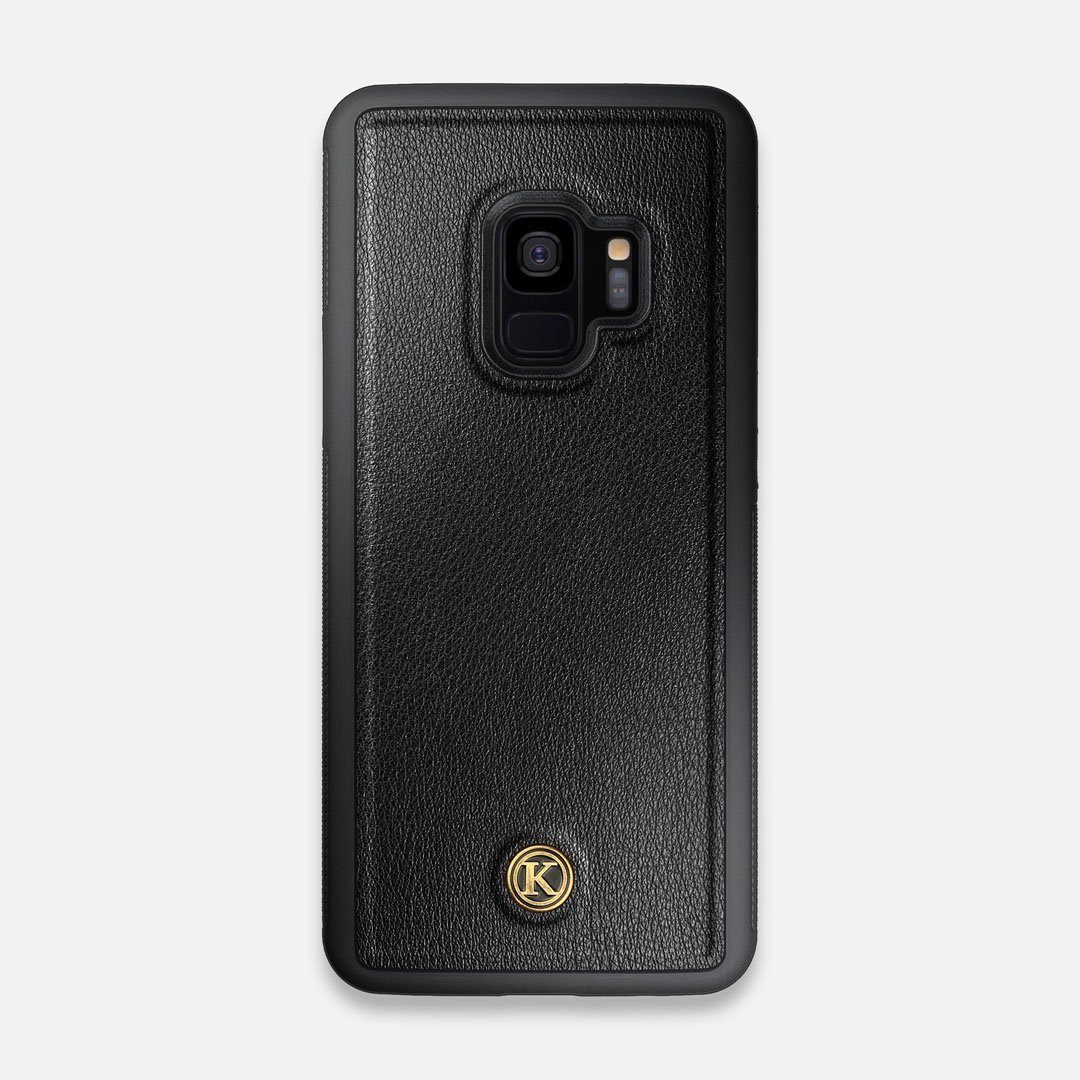 Front view of the Blank Black Leather Galaxy S9 Case by Keyway Designs