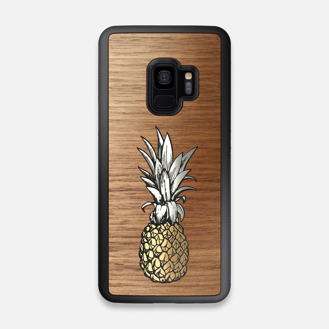 Front view of the Pineapple Walnut Wood Galaxy S9 Case by Keyway Designs