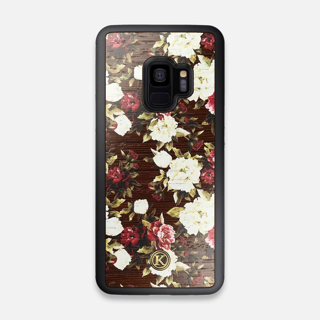 Front view of the Rose white and red rose printed Wenge Wood Galaxy S9 Case by Keyway Designs