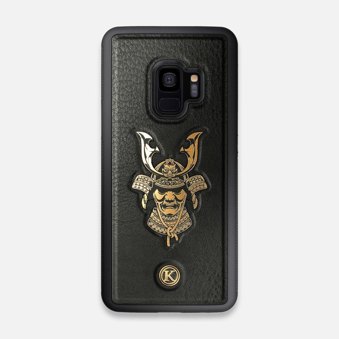 Front view of the Samurai Black Leather Galaxy S9 Case by Keyway Designs