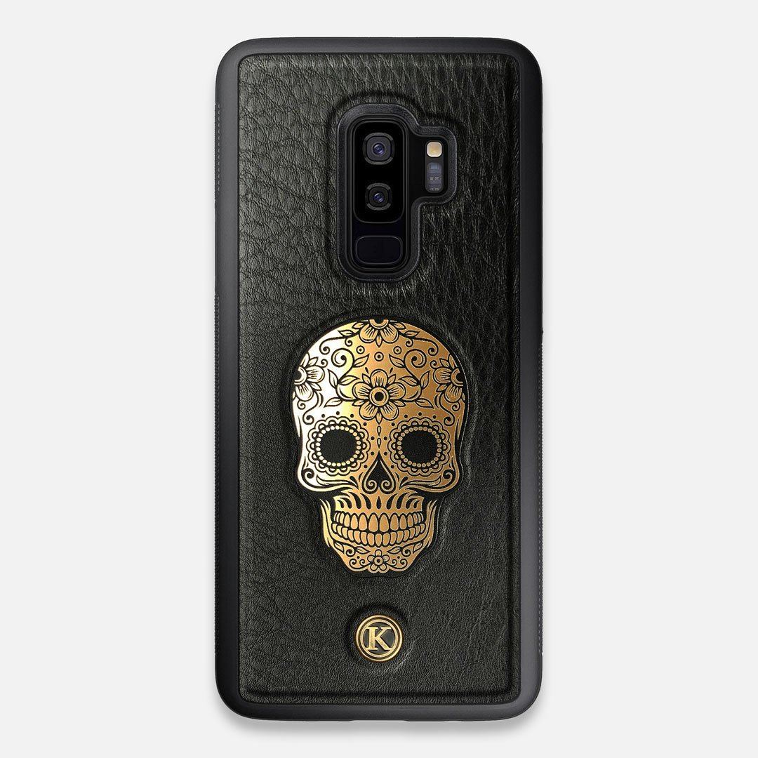 Front view of the Auric Black Leather Galaxy S9+ Case by Keyway Designs