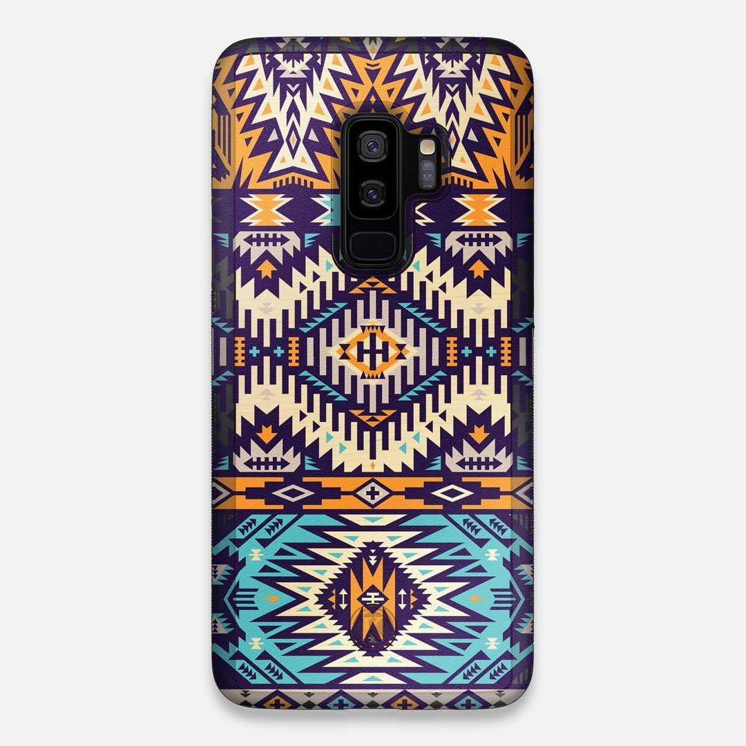 Front view of the vibrant Aztec printed Maple Wood Galaxy S9+ Case by Keyway Designs
