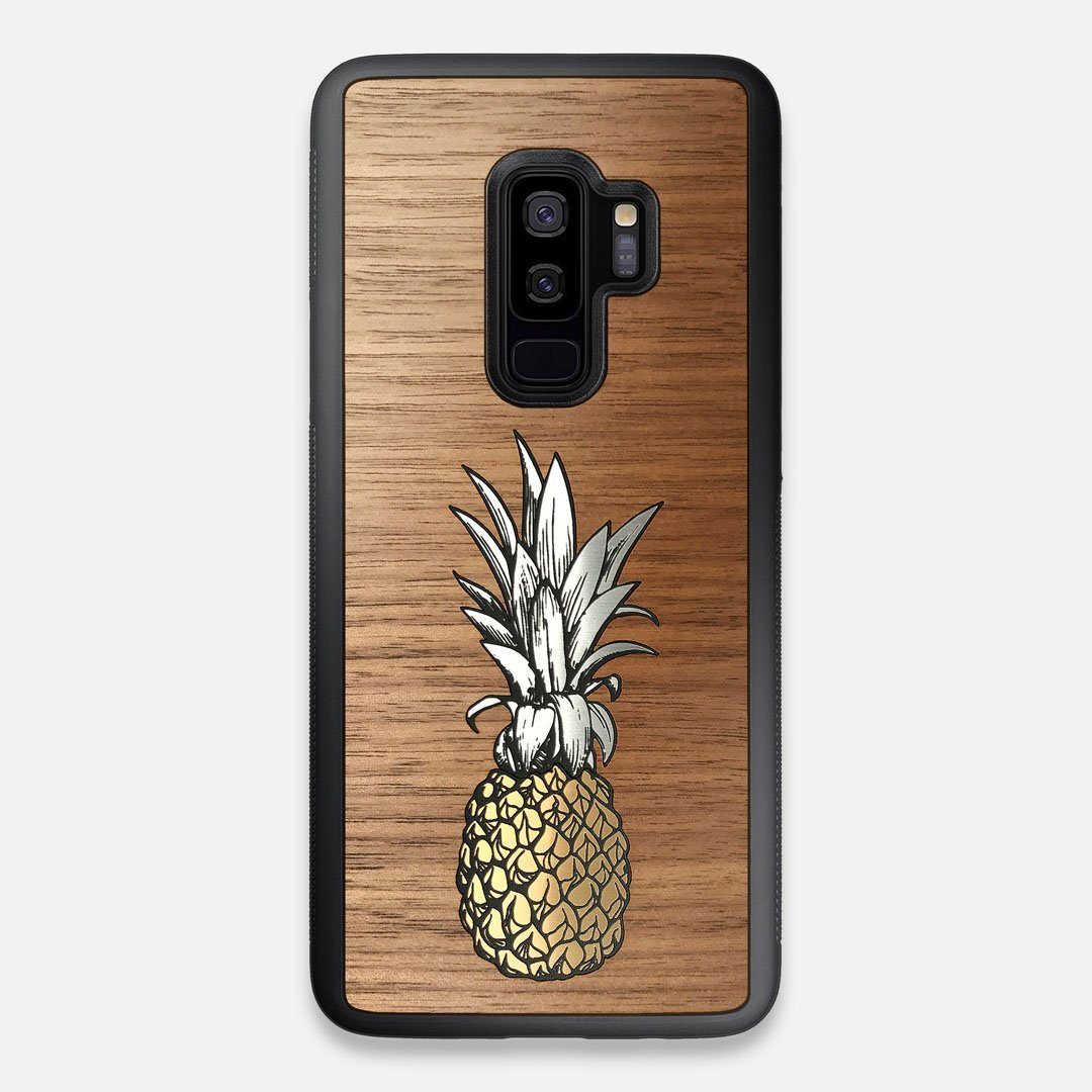 Front view of the Pineapple Walnut Wood Galaxy S9+ Case by Keyway Designs
