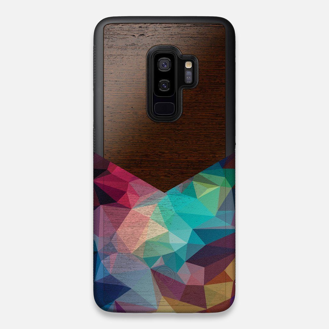 Front view of the vibrant Geometric Gradient printed Wenge Wood Galaxy S9+ Case by Keyway Designs