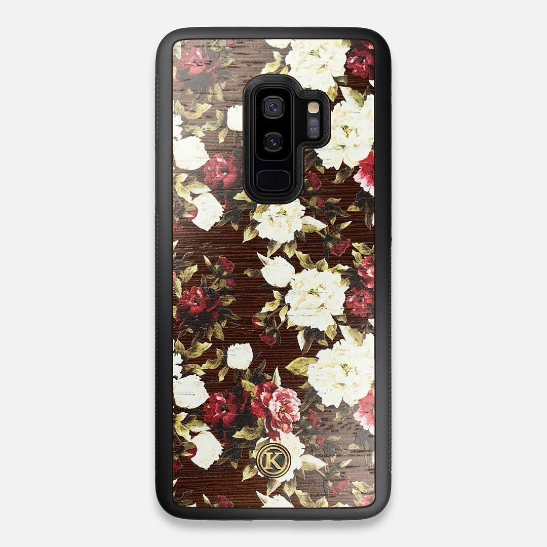 Front view of the Rose white and red rose printed Wenge Wood Galaxy S9+ Case by Keyway Designs
