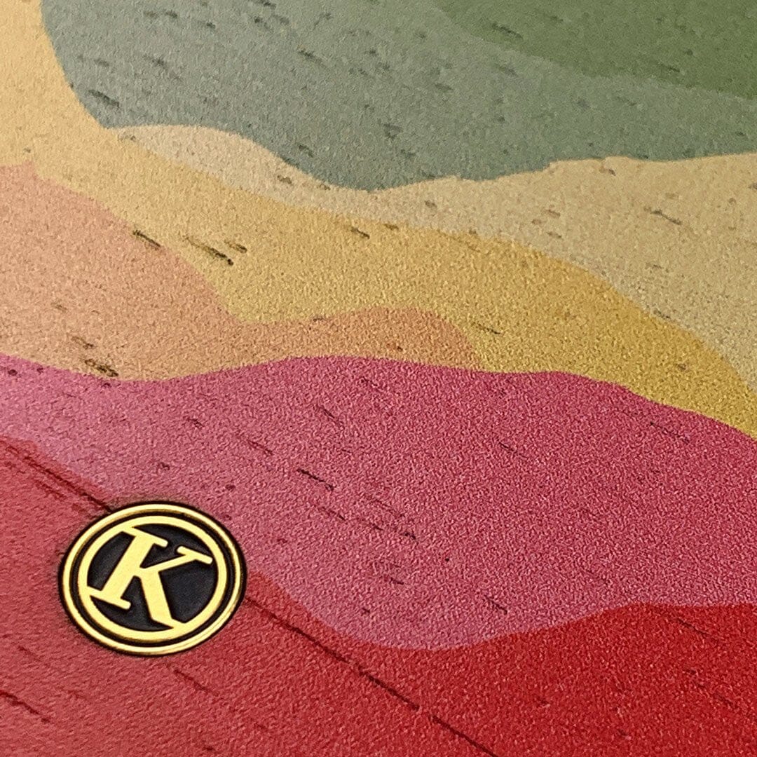 Zoomed in detailed shot of the vibrant flowing rainbow print on Wenge wood Galaxy Note 10 Case by Keyway Designs
