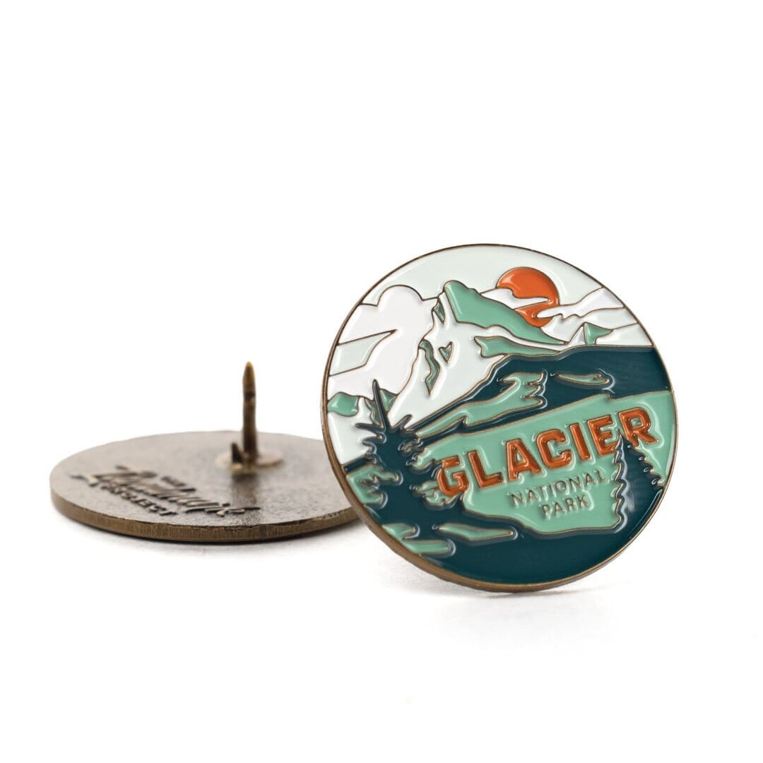 Glacier National Park Enamel Pin by The Landmark Project, Detailed View