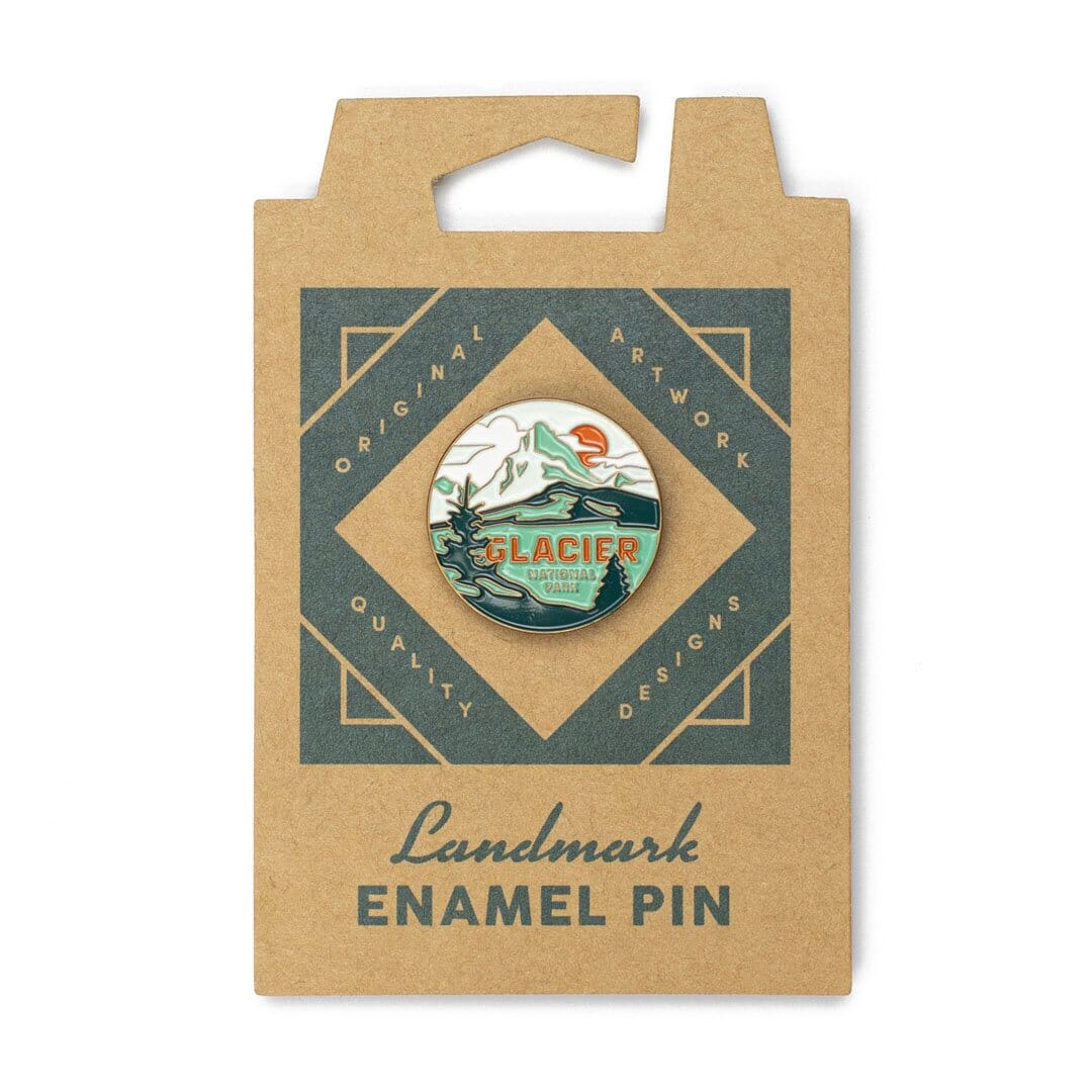 Glacier National Park Enamel Pin by The Landmark Project, Front Packaging View