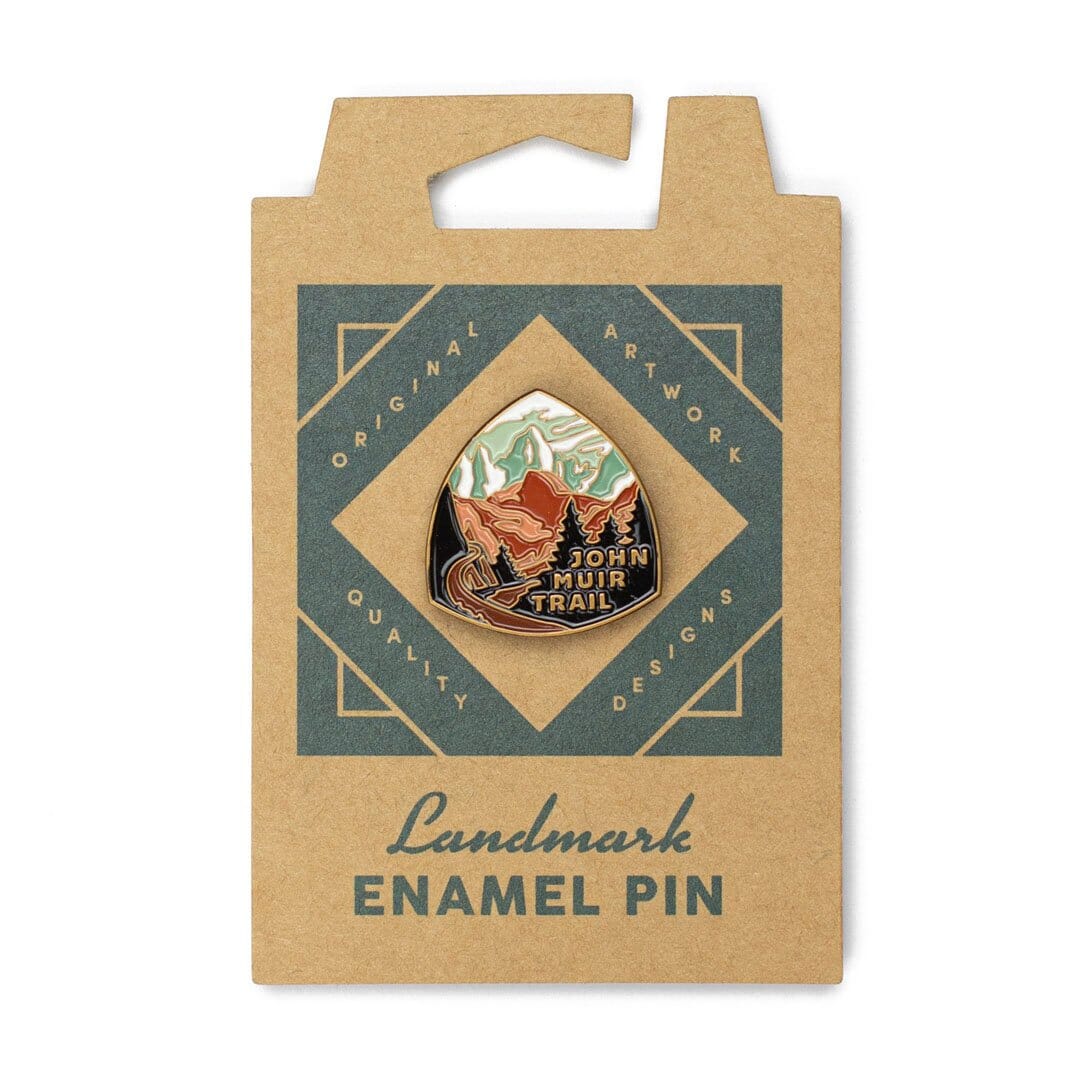 John Muir Trail Enamel Pin by The Landmark Project, Front Packaging View