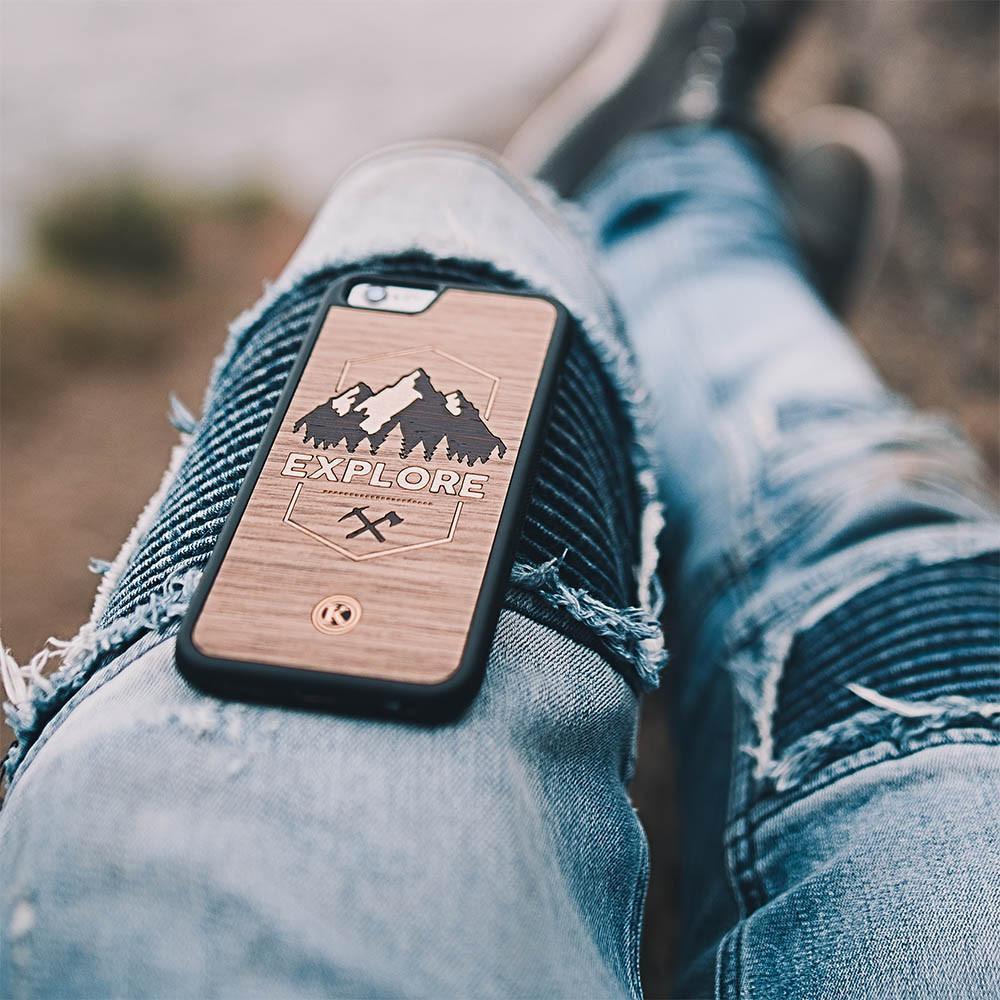Zoomed in detailed shot of the Explore Mountain Range Wood Galaxy S8+ Case by Keyway Designs