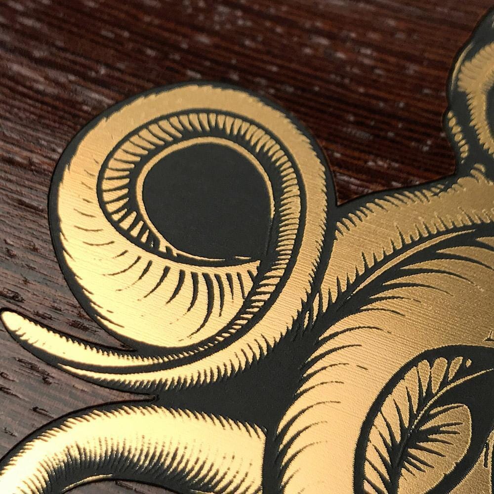 Zoomed in detailed shot of the Kraken 2.0 Wenge Wood iPhone 15 Pro MagSafe Case by Keyway Designs