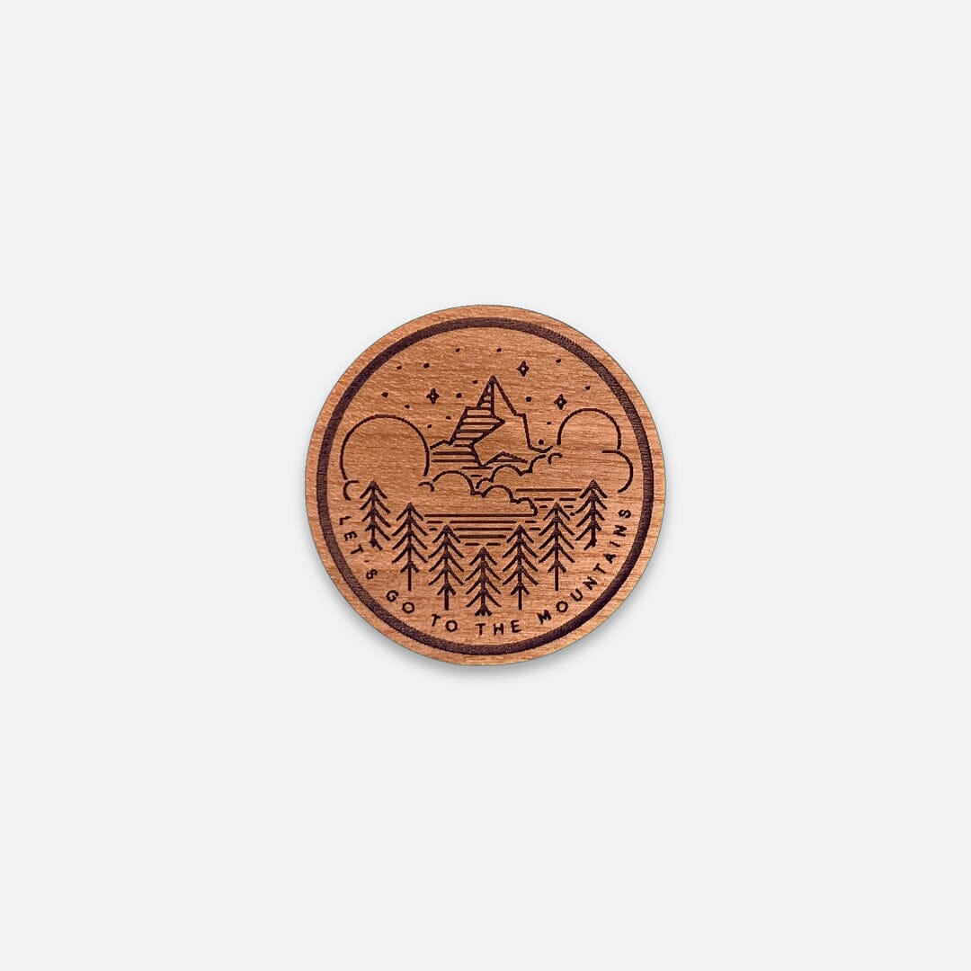 Let's Go - Keyway Engraved Wooden Pin in Cherry, Front View