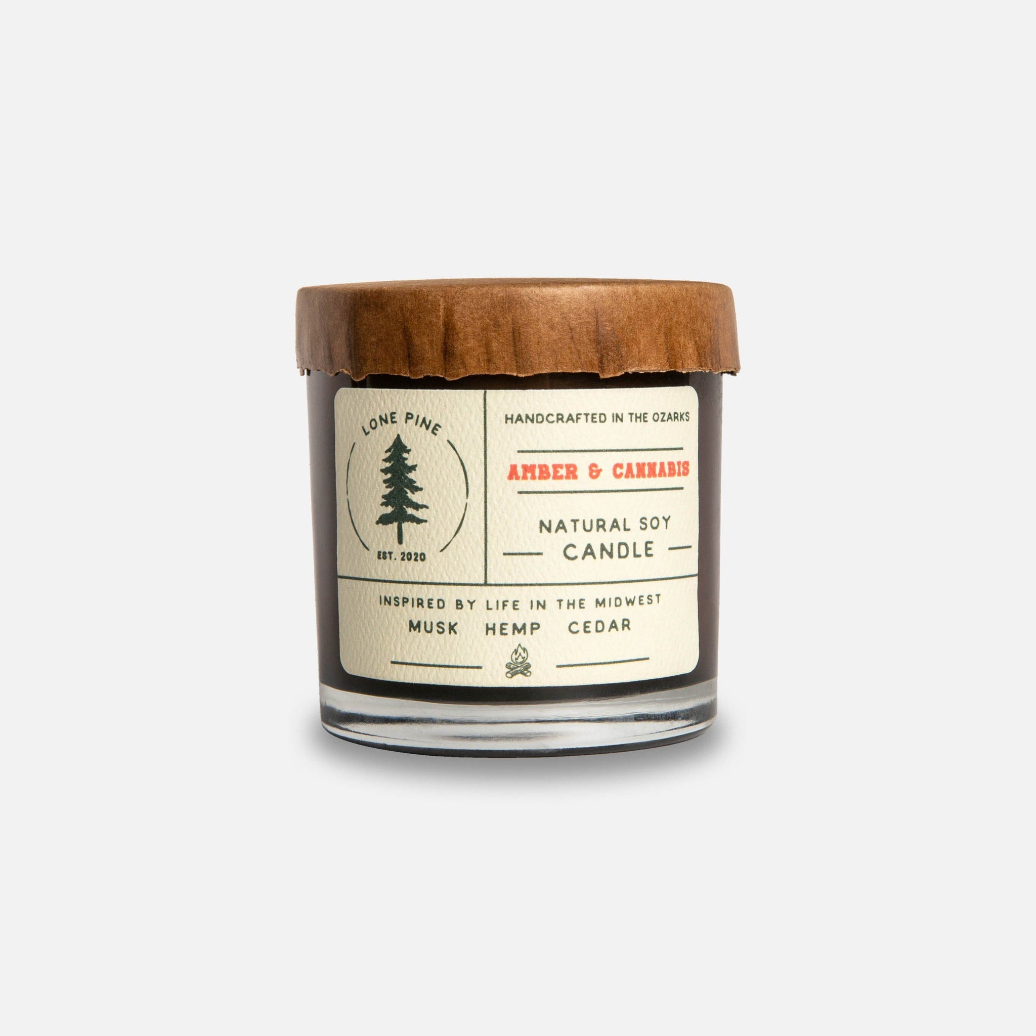Lone Pine - Amber & Cannabis - Soy Wax Jar Candle Header Shot