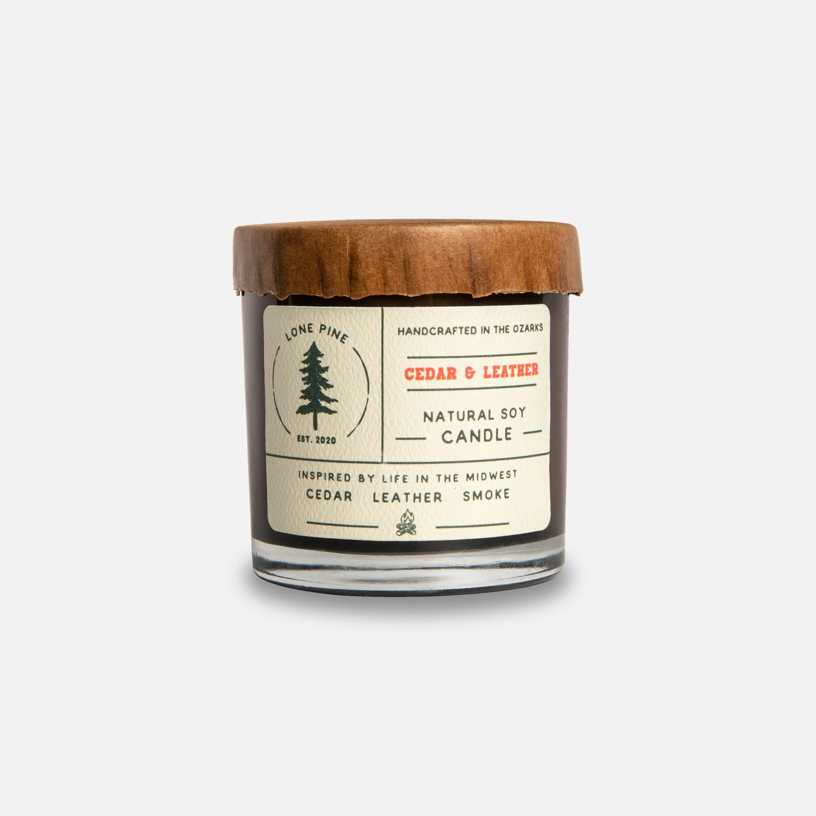Lone Pine - Cedar & Leather -  Soy Wax Jar Candle Header Shot