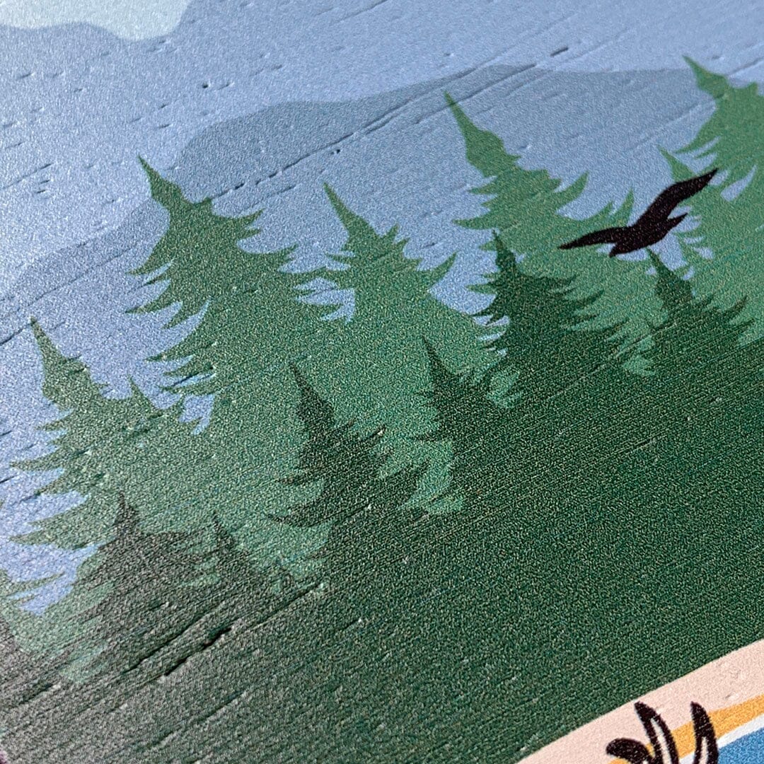 Zoomed in detailed shot of the stylized bull moose forest print on Wenge wood Galaxy S10 Case by Keyway Designs