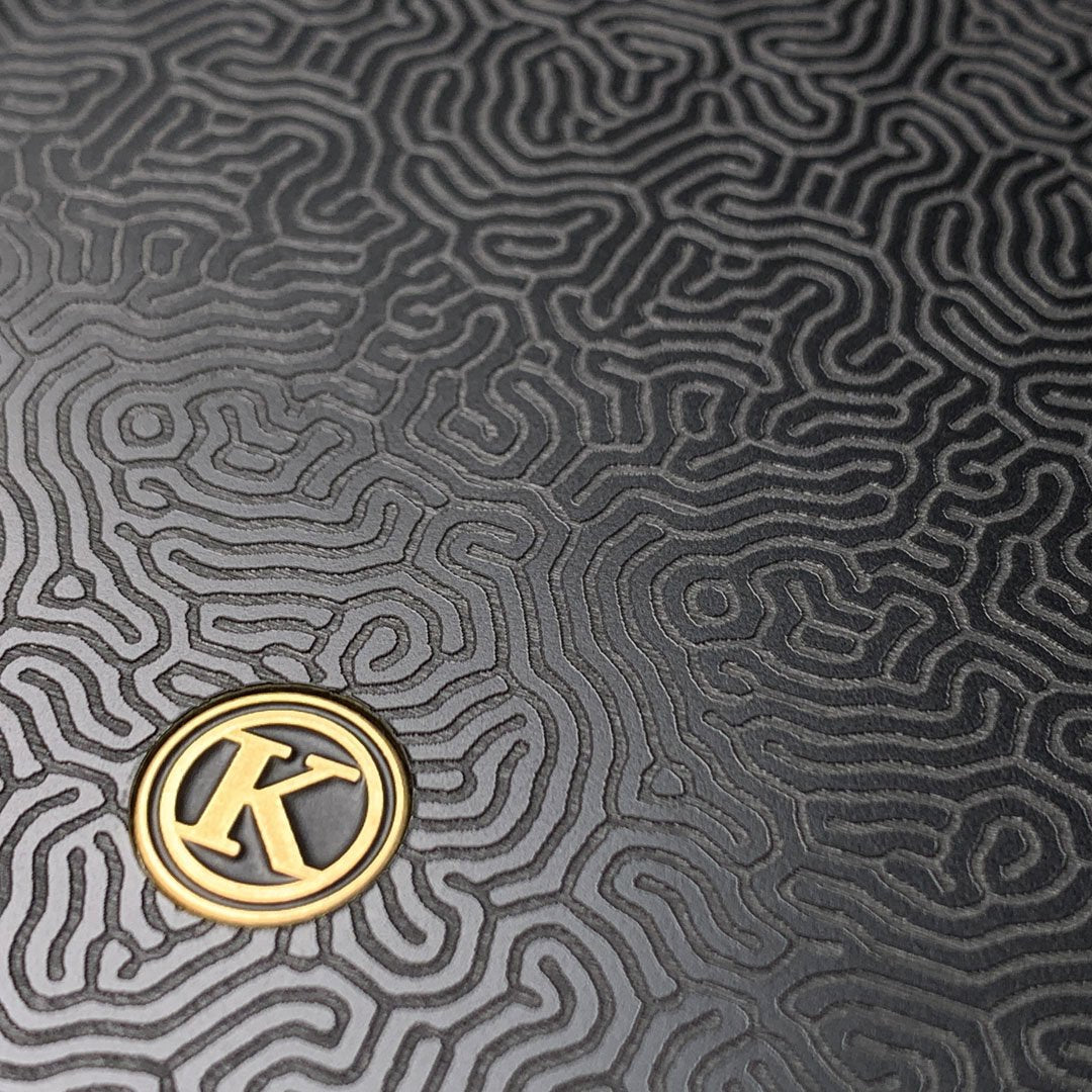 Zoomed in detailed shot of the highly detailed organic growth engraving on matte black impact acrylic Galaxy S10 Case by Keyway Designs