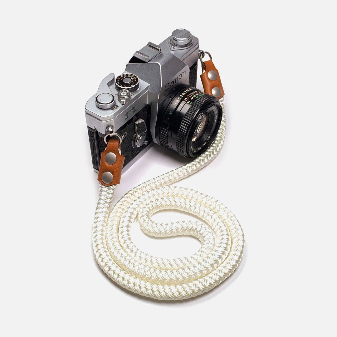 Camera Neck Strap. Leather, Brass and Nylon. Designed and Produced in Canada by Keyway Designs.