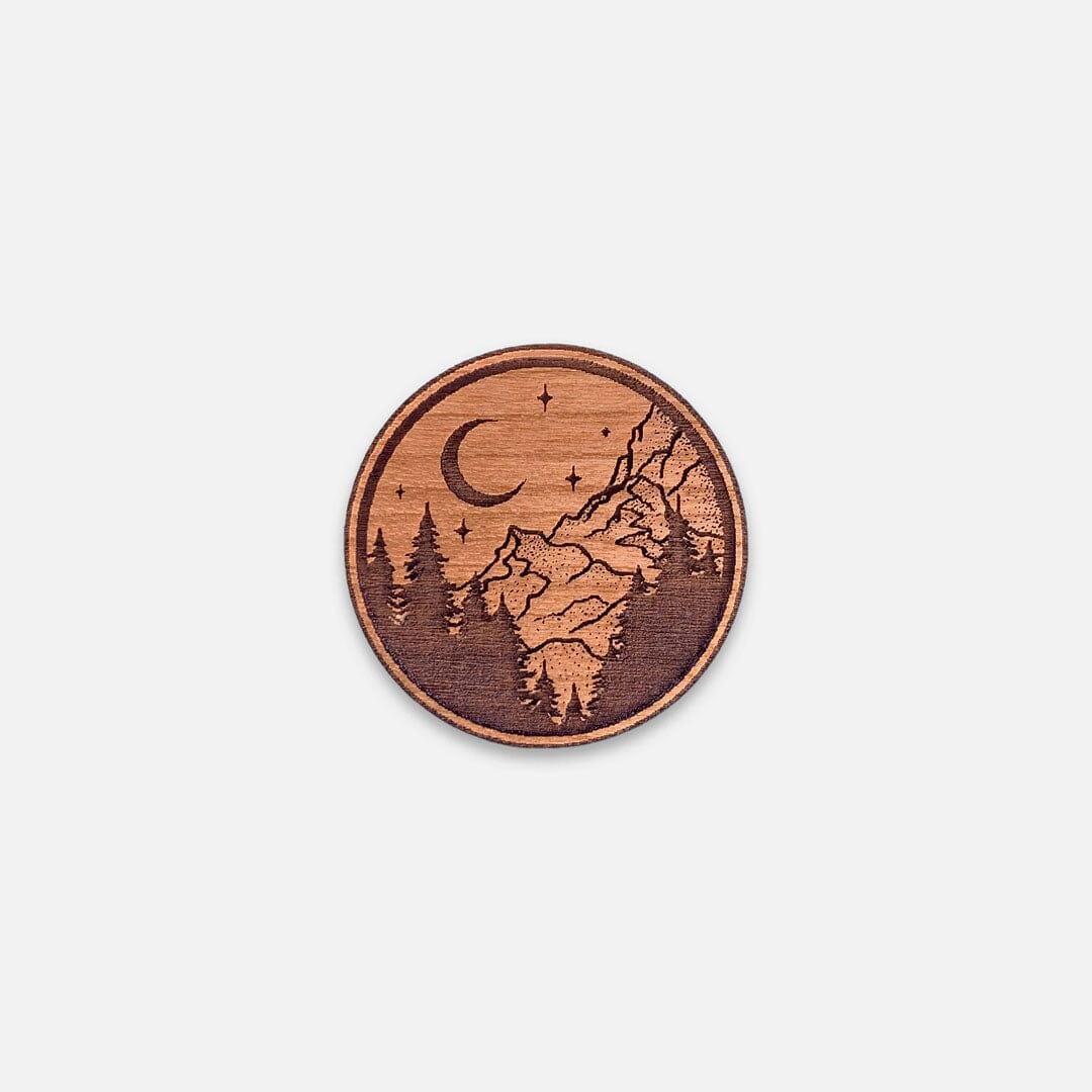 Night Sky - Keyway Engraved Wooden Pin in Cherry, Front View