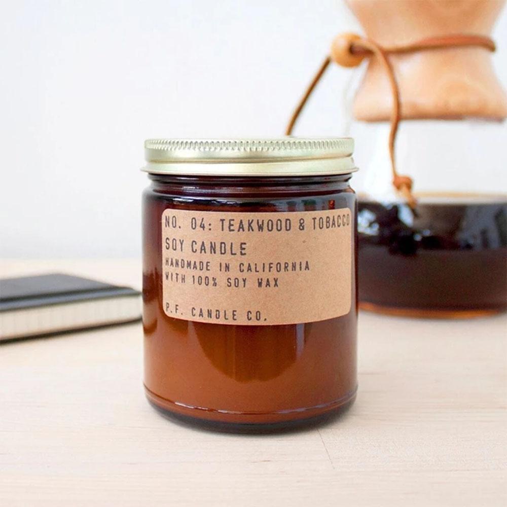P.F. Candle - No.04: Teakwood Tobacco Soy Wax Jar Candle Styled Shot