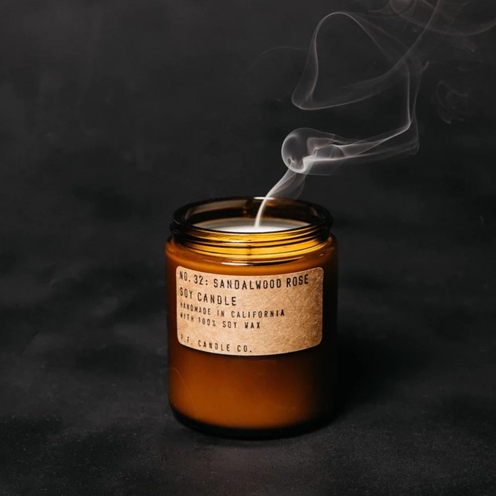 P.F. Candle - No.32: Sandlewood Rose Soy Wax Jar Candle Styled Shot