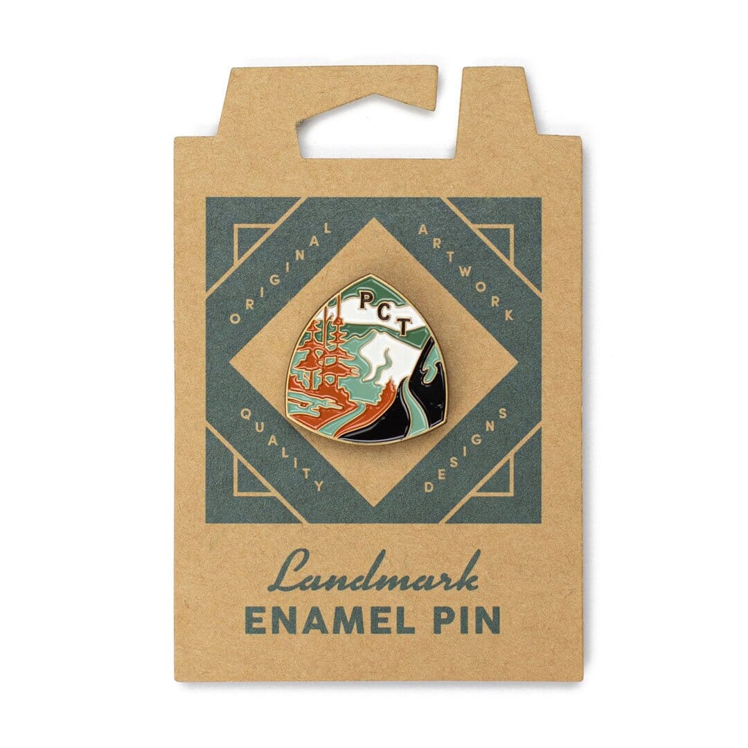 Pacific Crest Trail Enamel Pin by The Landmark Project, Front Packaging View