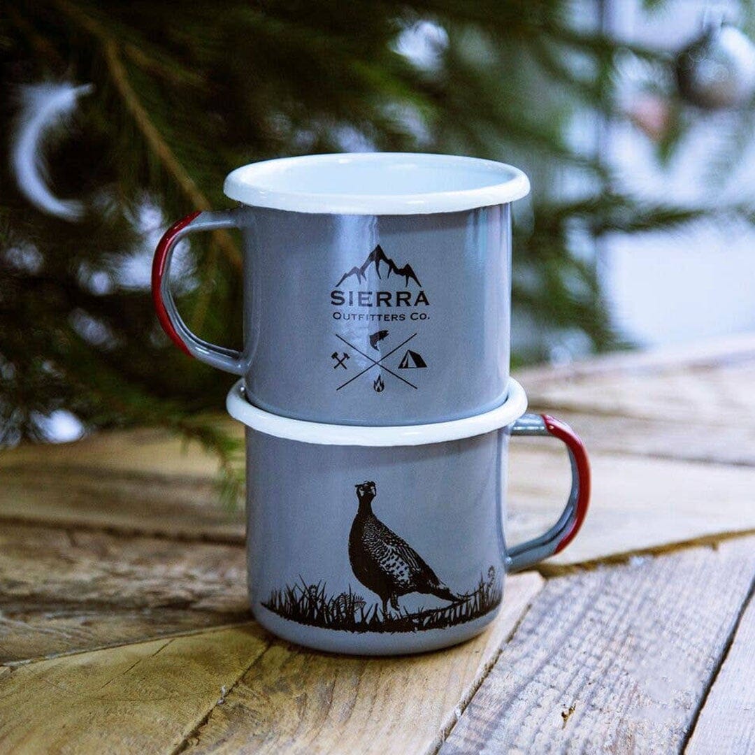 KEYWAY | Sierra Outfitters - Grey Pheasant Enamel Mug, Handcrafted by Artisans in Poland, Stacked View