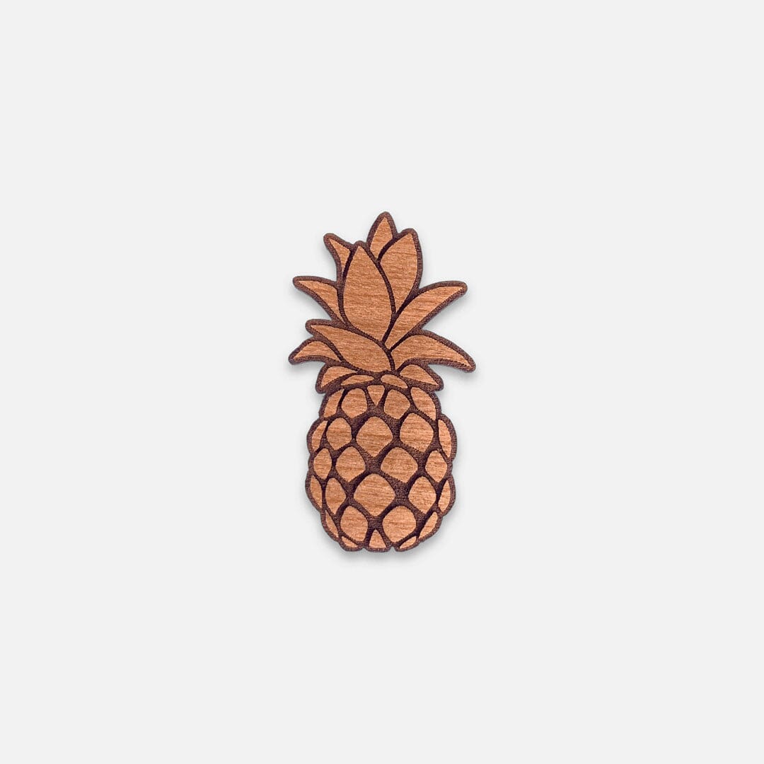 Pineapple - Keyway Engraved Wooden Pin in Cherry, Front View