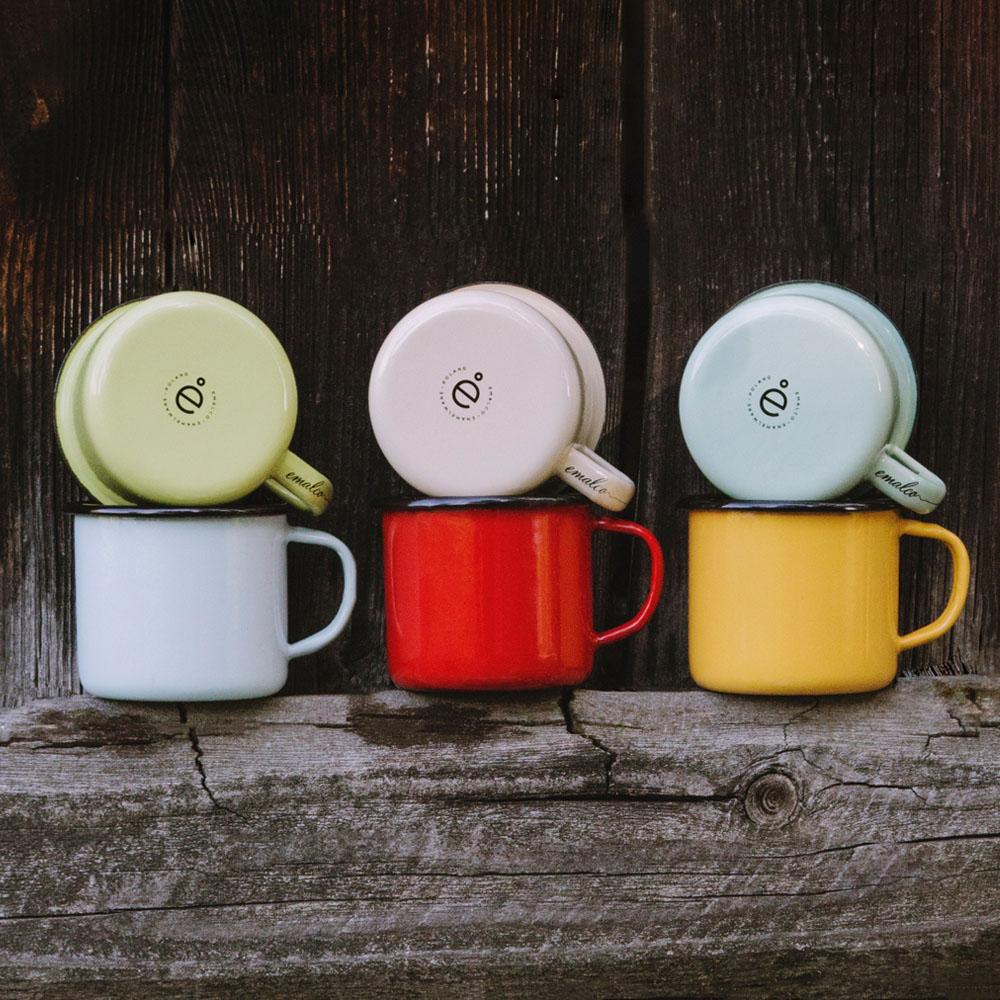 KEYWAY | Emalco - Plain Coral Enamel Mug, Handcrafted by Artisans in Poland, Multi-coloured View