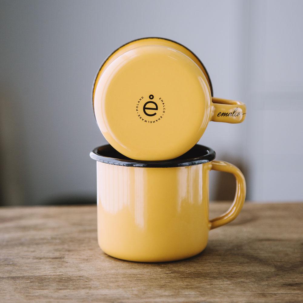 KEYWAY | Emalco - Plain Apricot Enamel Mug, Handcrafted by Artisans in Poland, Stacked View