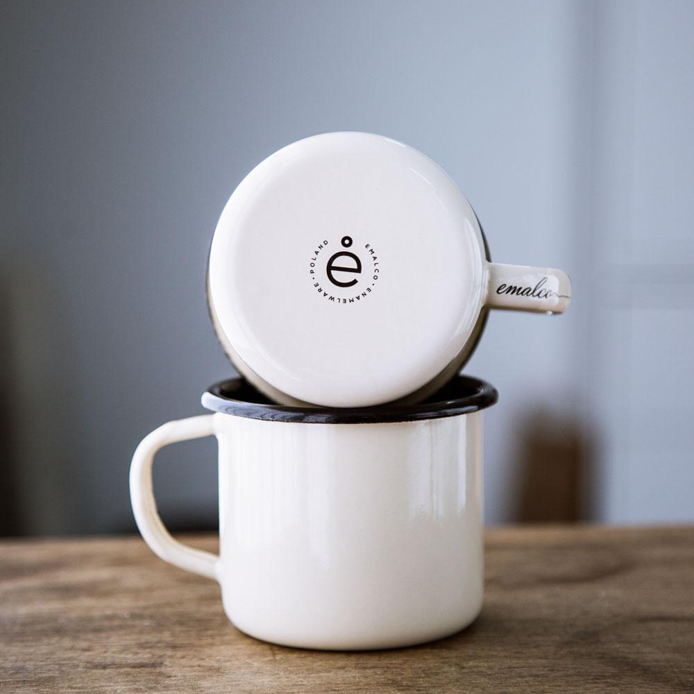 KEYWAY | Emalco - Plain Cream Enamel Mug, Handcrafted by Artisans in Poland, Stacked View