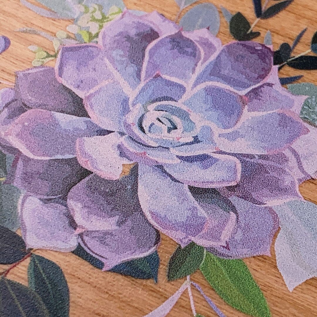Zoomed in detailed shot of the print centering around a succulent, Echeveria Pollux on Cherry wood Galaxy Note 10 Plus Case by Keyway Designs