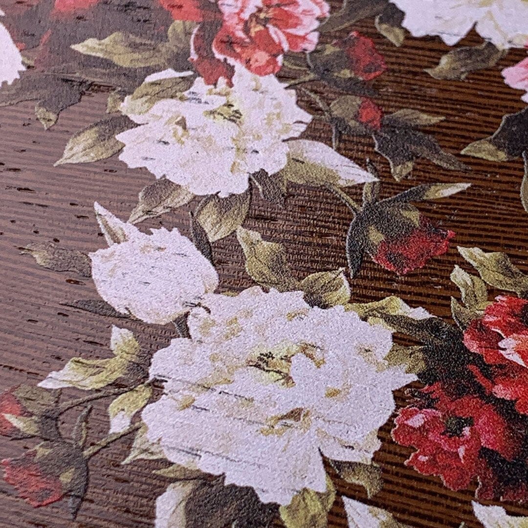 Zoomed in detailed shot of the Rose white and red rose printed Wenge Wood Galaxy S23 Case by Keyway Designs