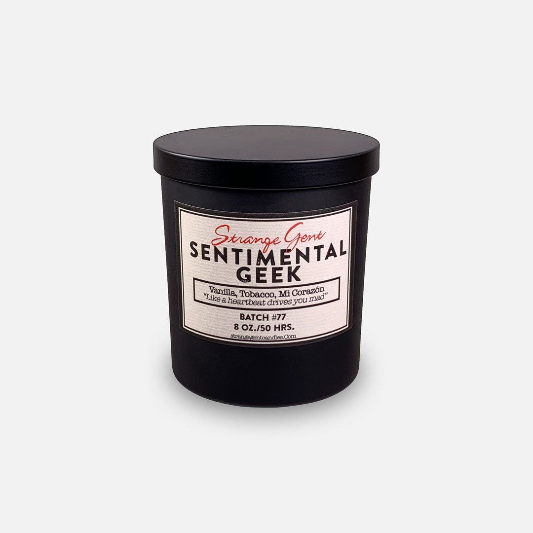 Strange Gent - Sentimental Geek 8oz Soy Wax Jar Candle, Made in LA, California. Header Shot