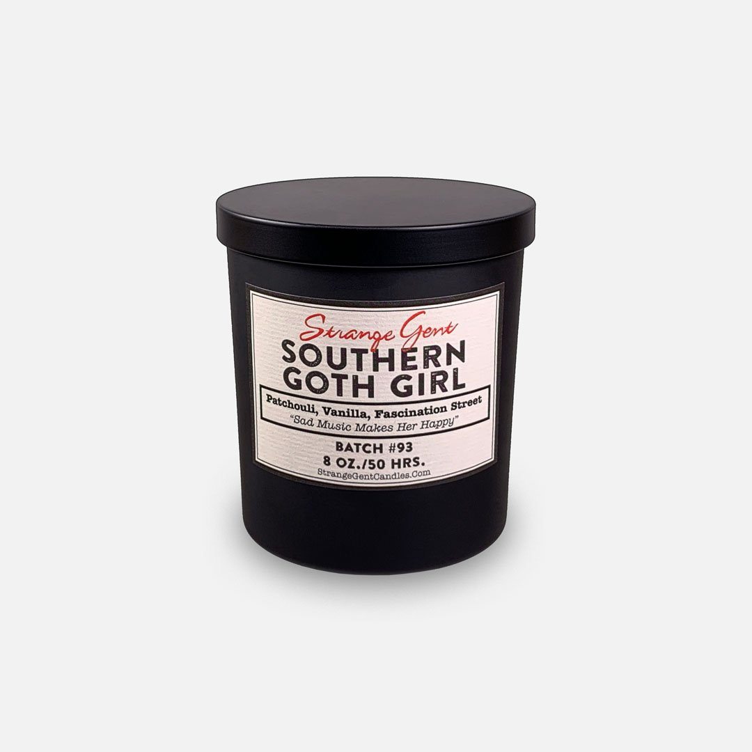 Strange Gent - Southern Goth Girl 8oz Soy Wax Jar Candle, Made in LA, California. Header Shot