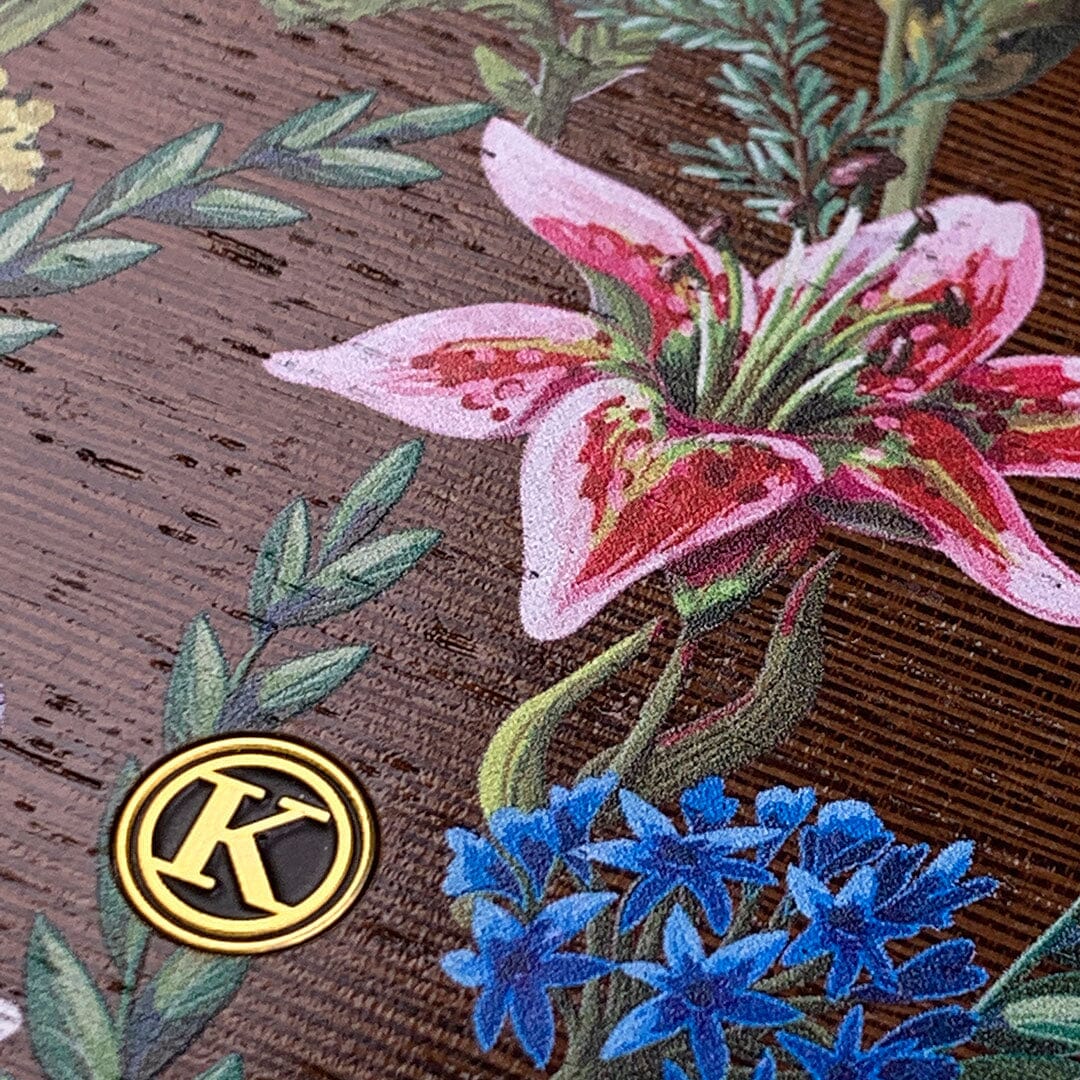 Zoomed in detailed shot of the Stargazer Lily printed Wenge Wood Galaxy Note 10 Plus Case by Keyway Designs