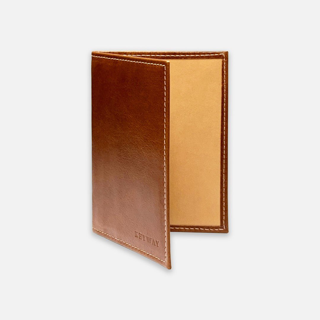 Keyway Full-grain Leather Passport Wallet, Whiskey, front