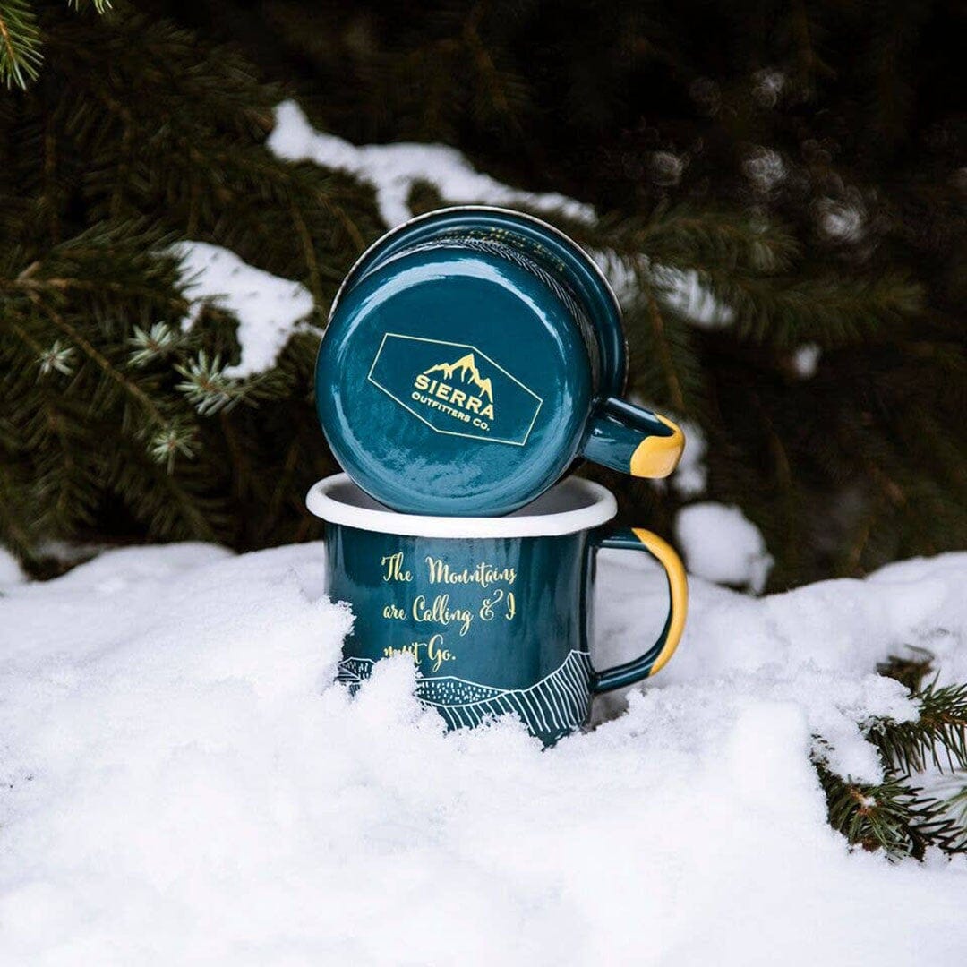 KEYWAY | Sierra Outfitters - The Mountains are Calling Enamel Mug, Handcrafted by Artisans in Poland, Stacked View