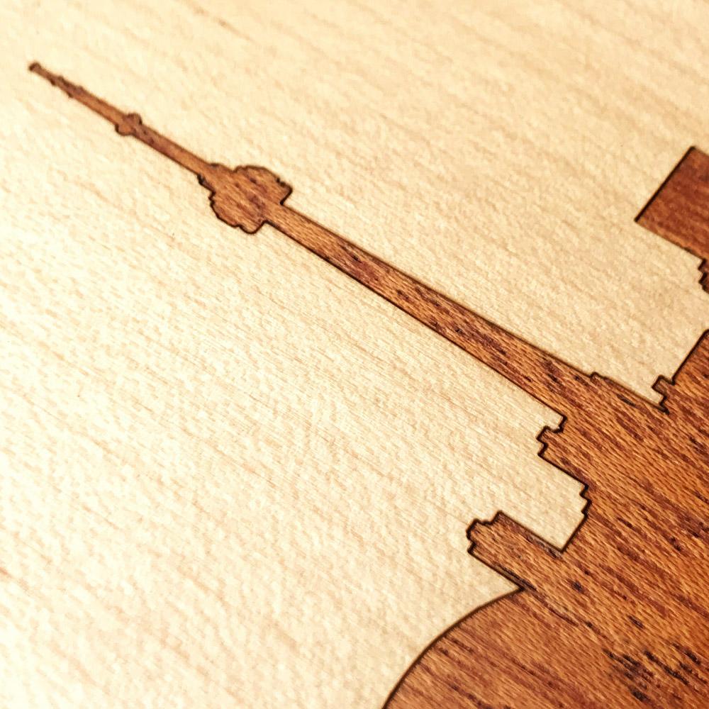 Zoomed in detailed shot of the Toronto Skyline Maple Wood iPhone 6 Plus Case by Keyway Designs